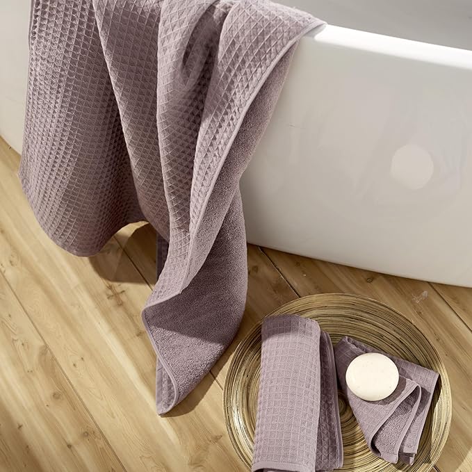 UCHINO Waffle Twist Cotton Weave Hand Towel for Bathroom Lightweight Absorbent Quick Dry Honeycomb Texture Solid Terry Loop Reverse 20" x 30", 1 Hand Towel, Orchid Purple