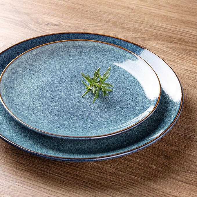 AmorArc Ceramic Dinnerware Sets for 4, 12 Pieces Handpainted Plates and Bowls Set, Scratch Resistant Stoneware Dishes Set, Dishwasher & Microwave Safe, Ceylon Blue