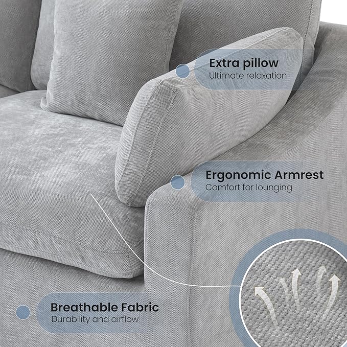 WJShome 83" Cloud Couch Sectional for Living Room, Down Filled Modular Sectional Sofa Couch,Love Seat Sofas,Convertible Couches, Sofa Covers Washable&Replaceable,Gray