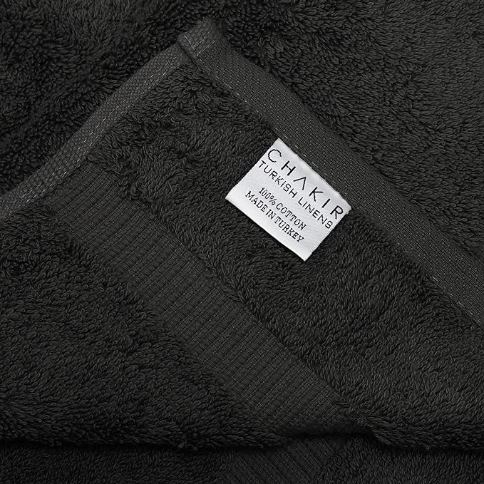 Chakir Turkish Linens 100% Cotton Premium Turkish Towels for Bathroom | 2 Bath Towels - 2 Hand Towels, 2 Washcloths (6-Piece Towel Set, Black)