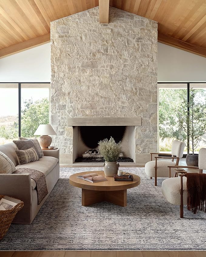 Loloi Amber Lewis Alie Collection ALE-03 Charcoal/Dove 5'-3'' x 5'-3'', .13'' Pile Height, Round Area Rug