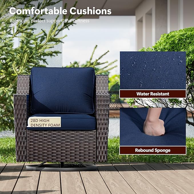 4 Pieces Wicker Patio Furniture, Luxury Outdoor Furniture with 2 Patio Swivel Chai and 2 Patio Ottoman, Wide Armrest, Thickened Cushions, Ideal for Deck, Porch Use