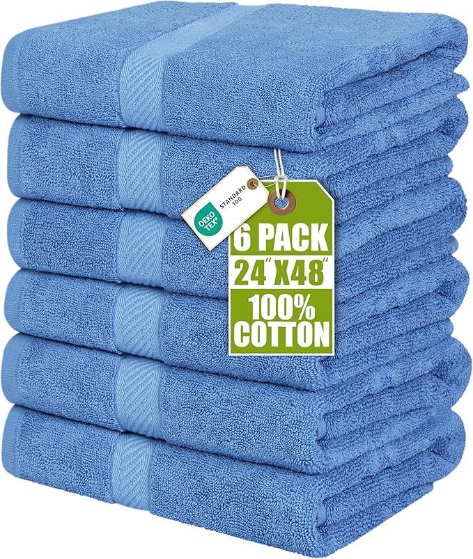 Utopia Towels 6 Pack Medium Bath Towel Set, 100% Ring Spun Cotton (24 x 48 Inches) Lightweight and Highly Absorbent Quick Drying Towels, Premium Towels for Hotel, Spa and Bathroom (Electric Blue)