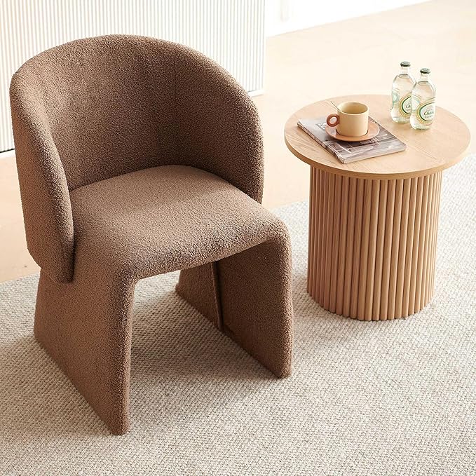 Upholstered Dining Chair Brown Set of 4, Stylish Accent Barrel Side Chairs, Cozy Single Sofa Chair, Teddy Velvet Comfortable Armchair for Bedroom, Reading, Waiting Room, Kitchen and Dining