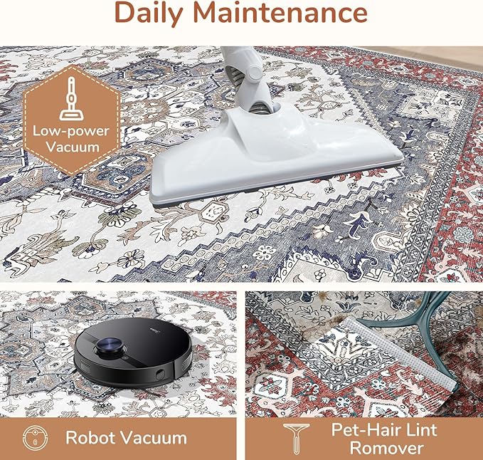 OPPODREAM Thin Entryway Rug 2x10, 2x10 Rug Runner, Washable Hallways Carpet 2 x 10 with Non Slip Backing, Low-Pile Bedside Carpet 2 x 10, Long, Faux Cashmere, Red & Grey