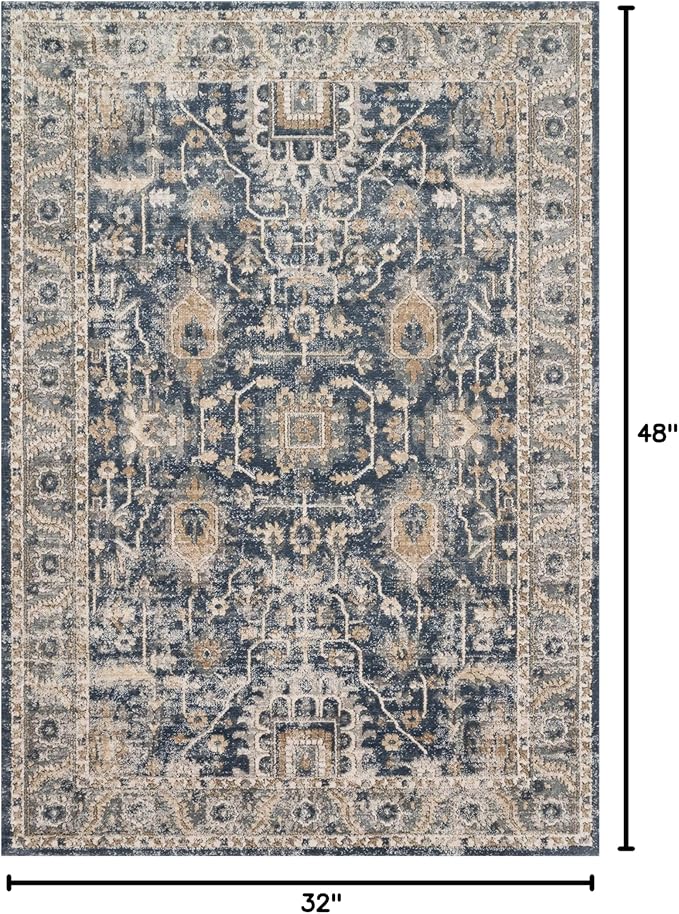 Loloi Teagan Collection TEA-03 Denim/Pebble 2'-8" x 4' Accent Rug, Large, Soft Neutral Rug, High-Traffic for Living Room, Bedroom, Home Office, Dining Area