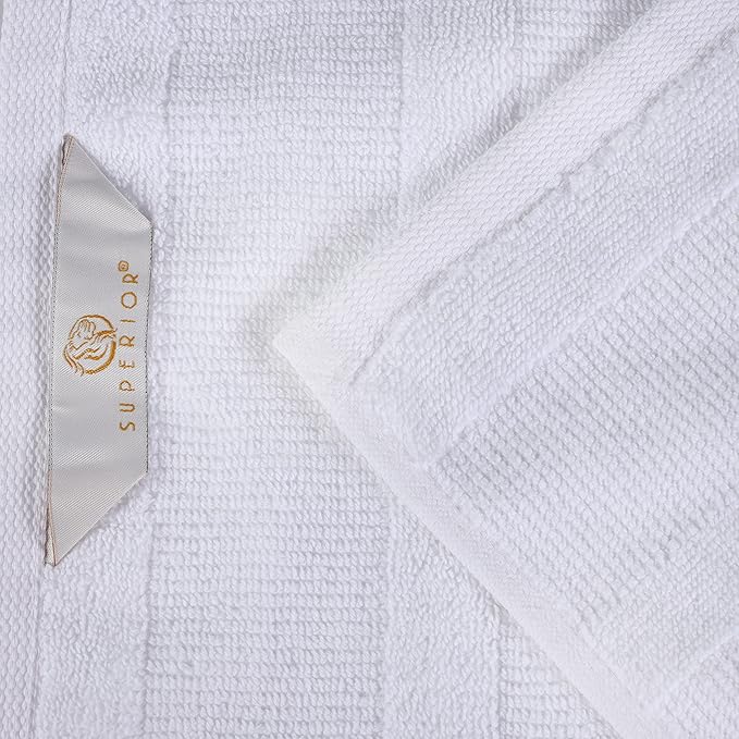 Superior Roma Cotton 12 Piece Assorted Towel Set, Highly Absorbent, Ribbed, Quick-Dry, Shower, Spa Basics, Home Essentials, Solid, Includes; 2 Bath Towels, 5 Hand Towels, 5 Face Towels, White