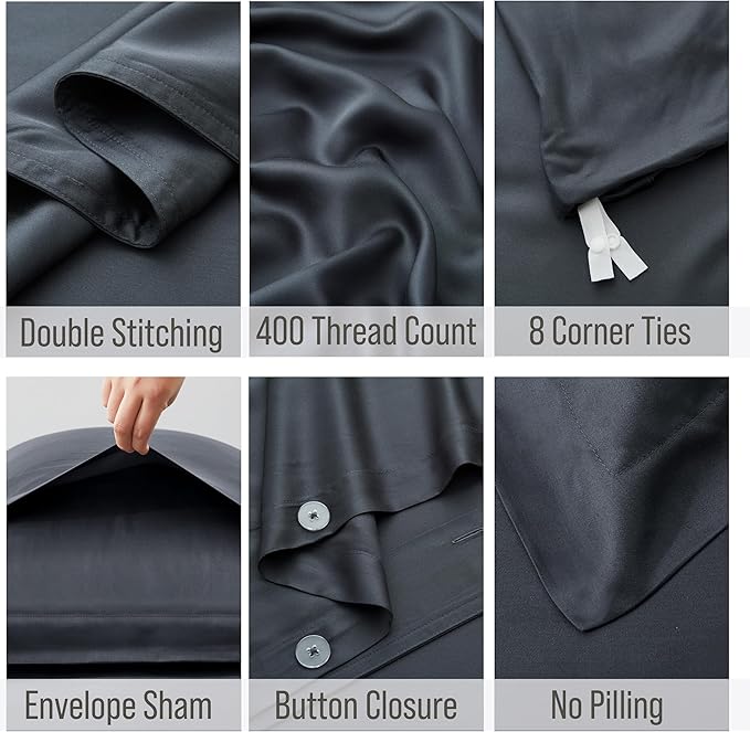 Bella Coterie Luxury Bamboo Viscose King Size Duvet Cover Set | 100% Organically Grown | Corner Ties | Ultra Soft | Cooling | Two Pillow Shams | 106 x 94 | No Insert [Charcoal Grey]