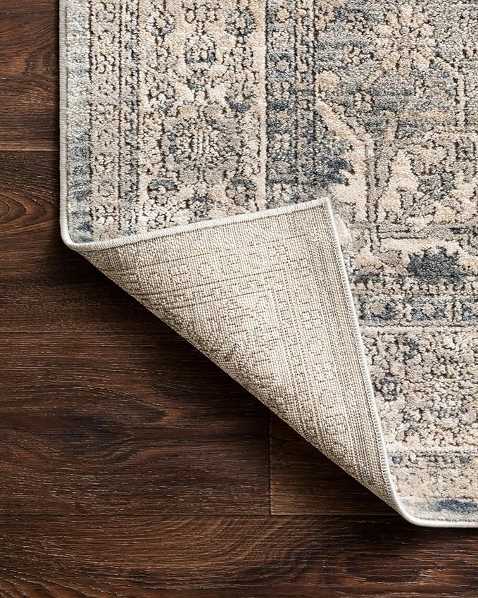 Loloi Teagan Collection TEA-04 Sky/Natural 6'-7" x 9'-2" Area Rug, Large, Soft Neutral Rug, High-Traffic for Living Room, Bedroom, Home Office, Dining Area