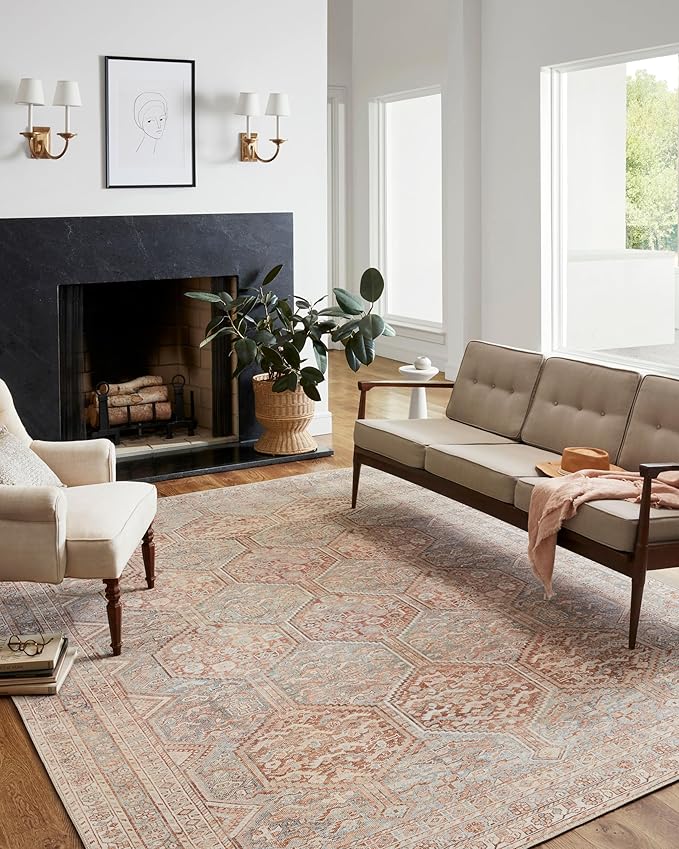 Loloi Chris Loves Julia Jules Collection JUL-04 Tangerine/Mist 3'-6'' x 5'-6'', .13" Pile Height, Accent Rug