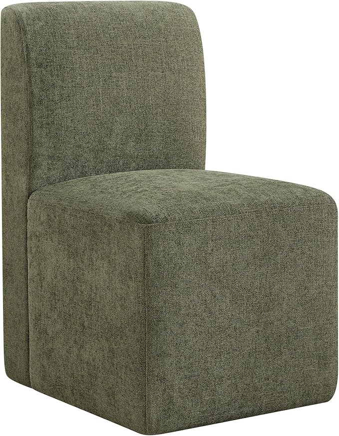 CHITA Dining Chairs with Casters Set of 2, FSC Certified Upholstered Armless Modern Rolling Dining Chairs with Rollers for Bedroom Reading Room Living Room, Moss Green