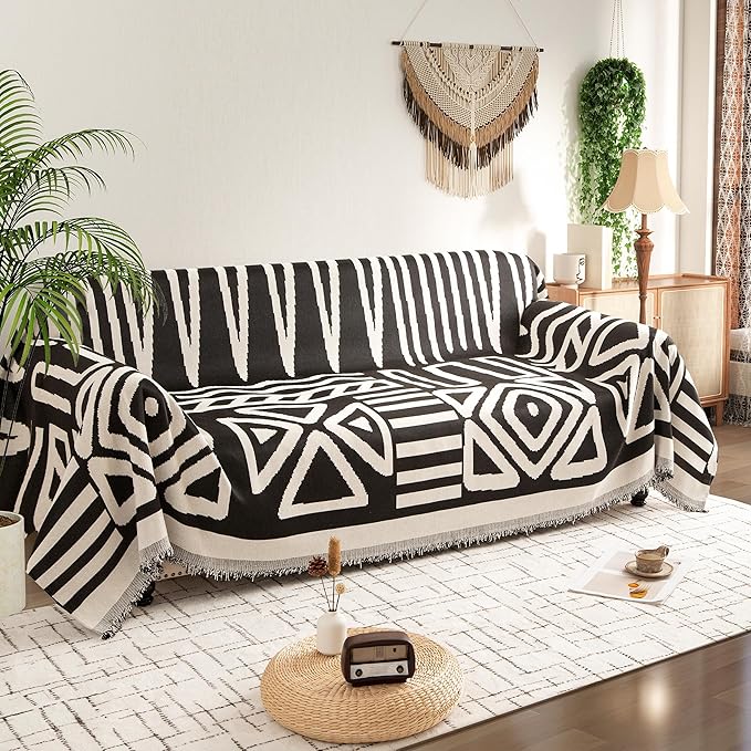 Couch Cover for 3 Cushion Couch Sofa Pet Friendly, Boho Sectional L Shaped Sofa Cover Washable for Dogs Cats Kids, Leather Furniture Protector Slipcover Decor for Living Room, 71"x134"