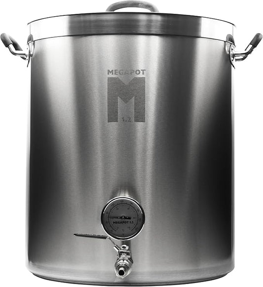 Northern Brewer - MegaPot Stainless Steel Brew Kettle with Volume Markings (15 Gallon w/Valve and Thermometer)