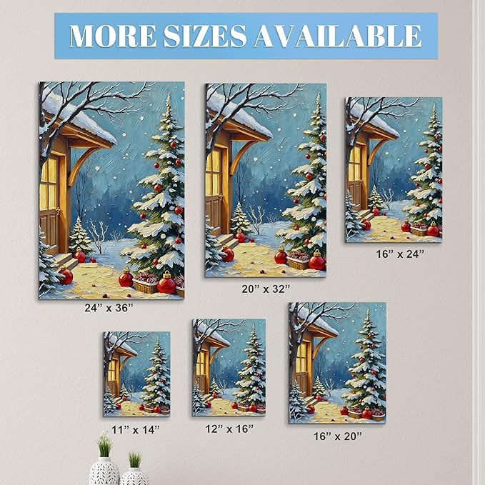 Framed Christmas Pictures Wall Decor,Vintage Pine Tree Prints,Winter Christmas Canvas Wall Art Decoration for Bedroom Bathroom Living Room Rustic Xmas Holiday Gifts (Christmas Tree 21, 16'' X 20'')