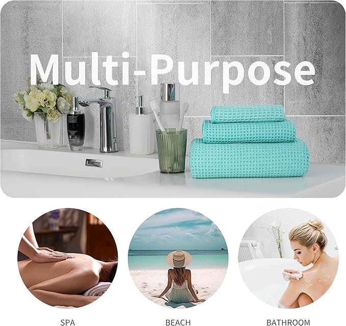 New Microfiber Waffle Bath Towels, 3 Pieces, Oversized, Soft, Absorbent, Fast Drying, Lint Free, Includes Bath, Face and Hand Towels