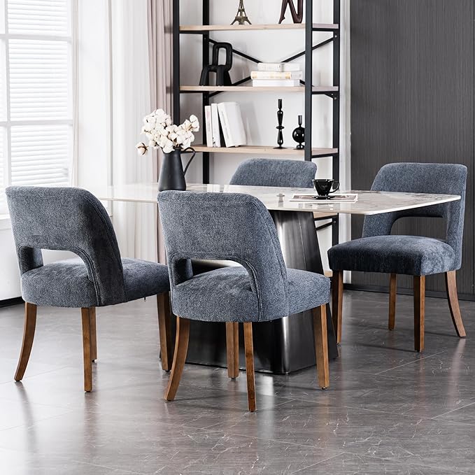 VKNOW Wooden Dining Chairs Set of 4, Modern Fabric Upholstered Dining Room Chair Kitchen Chairs, Farmhouse Dinner Chair for Kitchen Dining Room, Navy