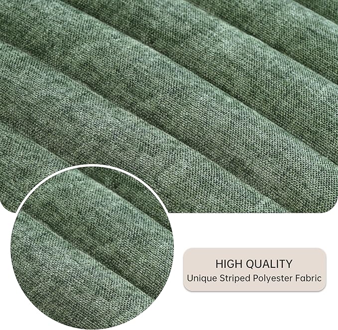 VKNOW Upholstered Dining Chairs, Modern Dining Room Chairs with Stripe, Linen Kitchen Chair Dinner Chair with Black Metal Base for Kitchen Office, Green