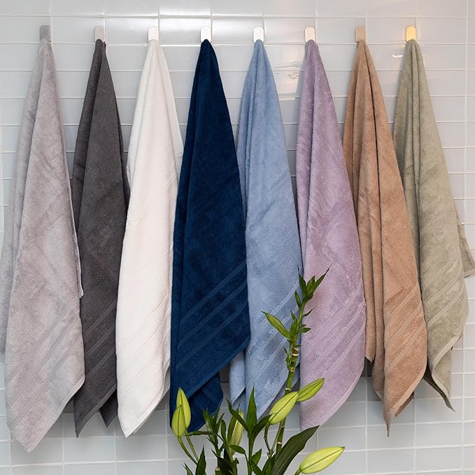 Mosobam Luxury Turkish 4pc Towel Set 30X58 16X30 Light Grey (Gray) 700 GSM Bamboo Viscose & Aegean Turkish Combed Cotton