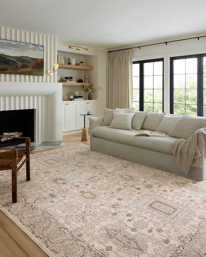 Loloi Teagan Collection TEA-03 Ivory/Sand 2'-8" x 4' Accent Rug, Large, Soft Neutral Rug, High-Traffic for Living Room, Bedroom, Home Office, Dining Area