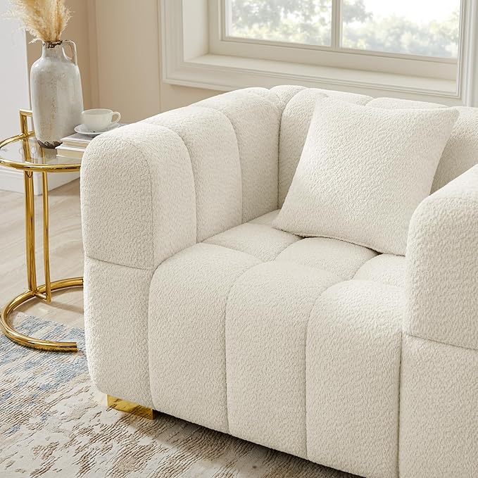 VANOMi 44.09”Oversized Accent Chair, Boucle Arm Chair with Deep Seat, Comfy Reading Chair for Living Room, Bedroom, Office, Apartment, White (1 Piece)