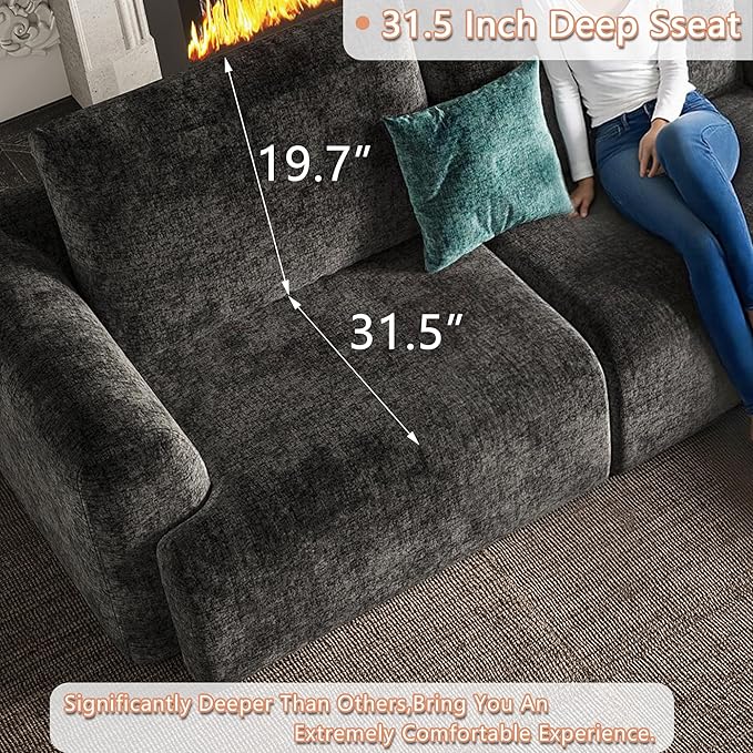 EASE MOOSE Boneless Couch for Living Room, Sectional Cloud Sofa, Modular Cloud Couch Loveseat, 2-Seater Deep Seat Sofas with Pillow for Bedroom, Apartment, No Assembly Required, Chenille (Dark Grey)