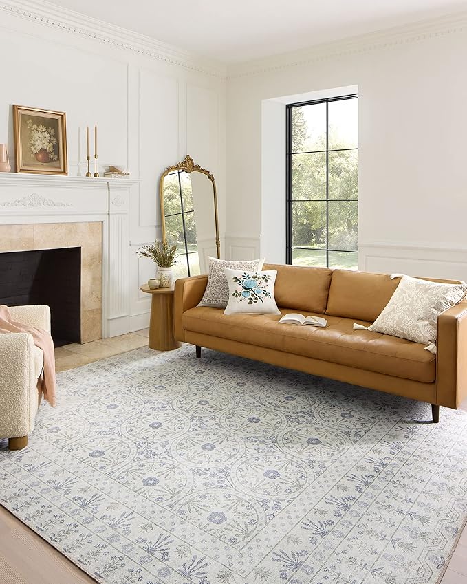Loloi Rifle Paper Co. Maison Collection MAO-03 Rosette Ivory 5'-0" x 5'-0", .19" Pile Height, Round Area Rug