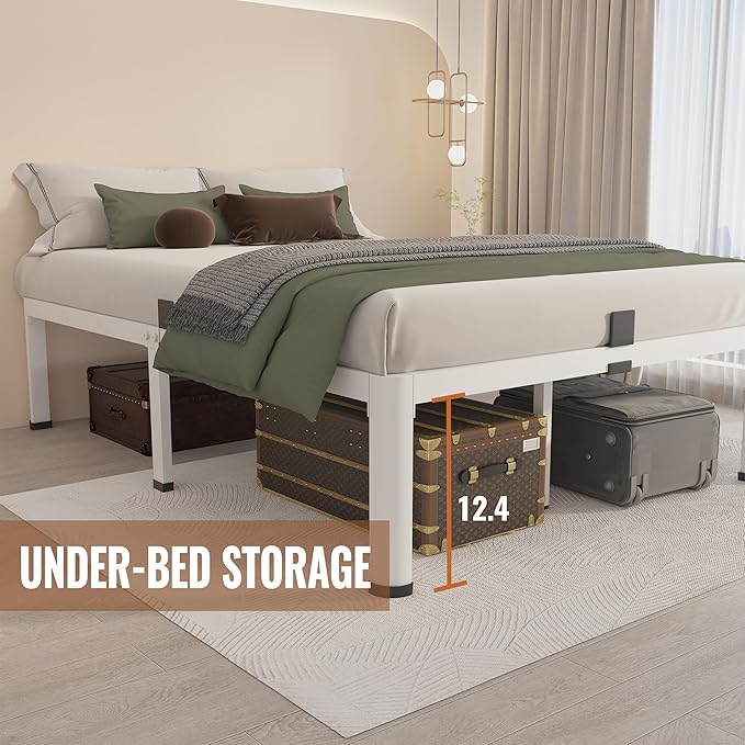 MAF 14 Inch Twin Metal Platform Bed Frame White with Round Corner Legs, 3000 LBS Heavy Duty Steel Slats Support, Noise Free, No Box Spring Needed, Easy Assembly