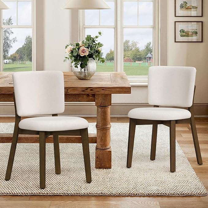LUE BONA Wooden Dining Chairs Set of 4, Comfortable Wide Back Kitchen Side Chairs, Strong Thick Legs for Modern Farmhouse Dining Room, Beige Upholstered and Dark Brown Leg