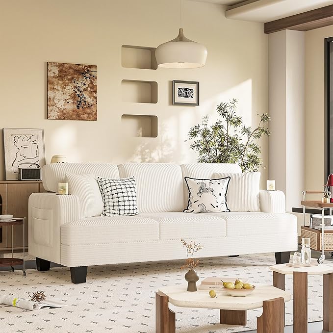 Homall Couch for Living Room, 83" Couches with Soft Deep Seats, Modern Sofa 3 Seater in Corduroy for Apartment, Bedroom (Cream)