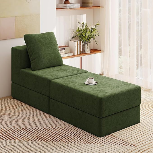 Living&Giving Cloud Sectional Couch for Living Room, Modular Boneless Couch with 1 Ottoman, Middle-seat Can Be Combined with Modular Sofa, Customizable Layout for Any Space, Green