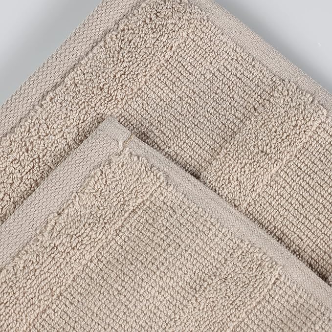 Superior Roma Cotton 6 Piece Assorted Towel Set, Highly Absorbent, Ribbed, Quick-Dry, Shower, Spa Basics, Home Essentials, Solid, Includes; 2 Bath Towels, 2 Hand Towels, 2 Face Towels, Stone