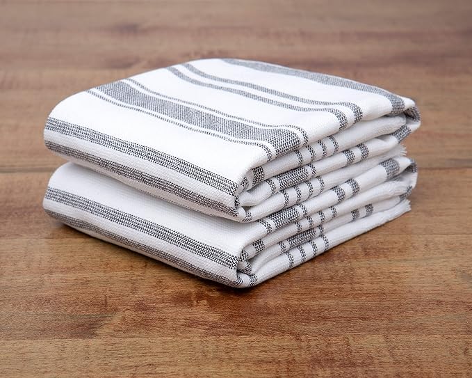 Sticky Toffee Hand Towels for Bathroom Set of 2 – 28x16 in White and Gray Striped Turkish Towels, Soft and Absorbent Decorative 100% Cotton Bath Towels