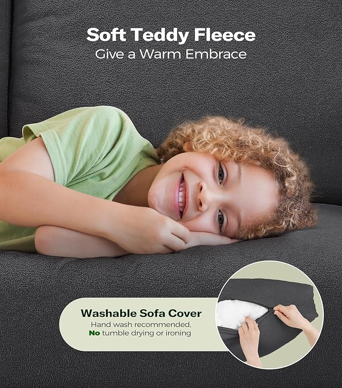 83" Couches for Living Room, Comfy Sofas for Living Room, Teddy Sofa Couch, Tool-Free Setup Loveseat Sofa, All-Wood Love Seat Couches, Small Couch 2 Pillows Included, Grey