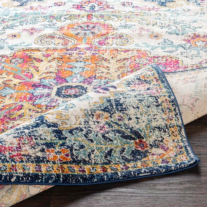 Livabliss Area Rugs - 12x18 Odelia Vintage Boho Aqua Off-White Blue Area Rug for Living Room Bedroom - Floral Medallion Stain Resistant Carpet for Kitchen, Nursery, Office (12' x 18')