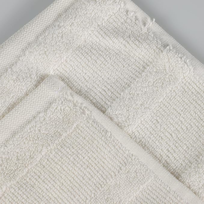 Superior Roma Cotton Hand Towels, Set of 6, Highly Absorbent, Ribbed Design, Quick-Dry, Shower, Spa, Kitchen Basics, Bathroom Essentials, Medium Weight Towels, Solid, 6 Pack, Ivory