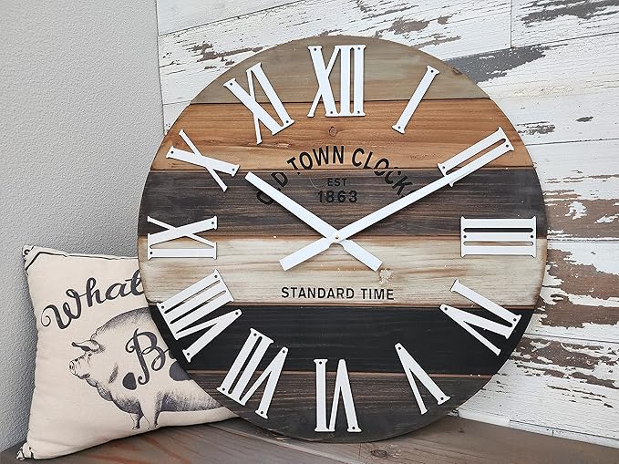 18" Wooden Multi-Color Maritime Coastal Beach Large Roman Wall Clock (Grey, 18 inch)