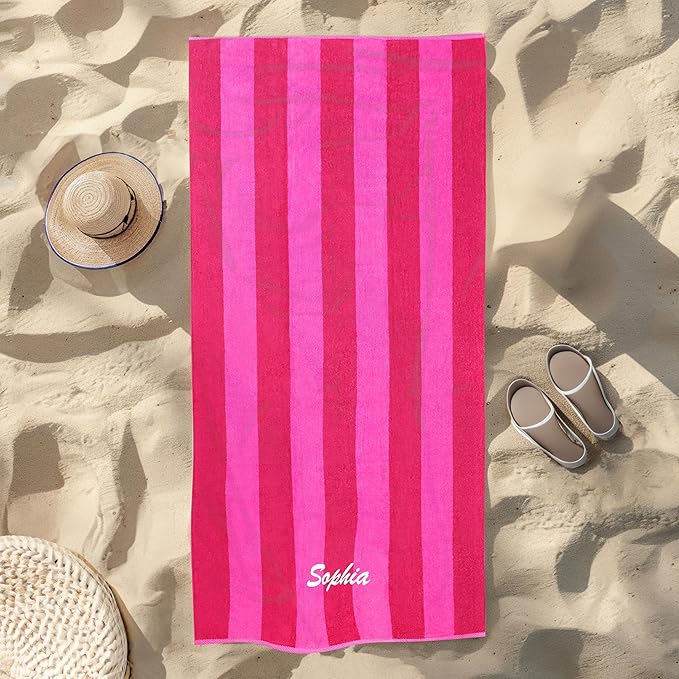 Kaufman - Personalized Velour Beach and Pool Towel 100% Cotton 30in X 60in Solid Color Bath Towel Embroidered (Pink/Coral)