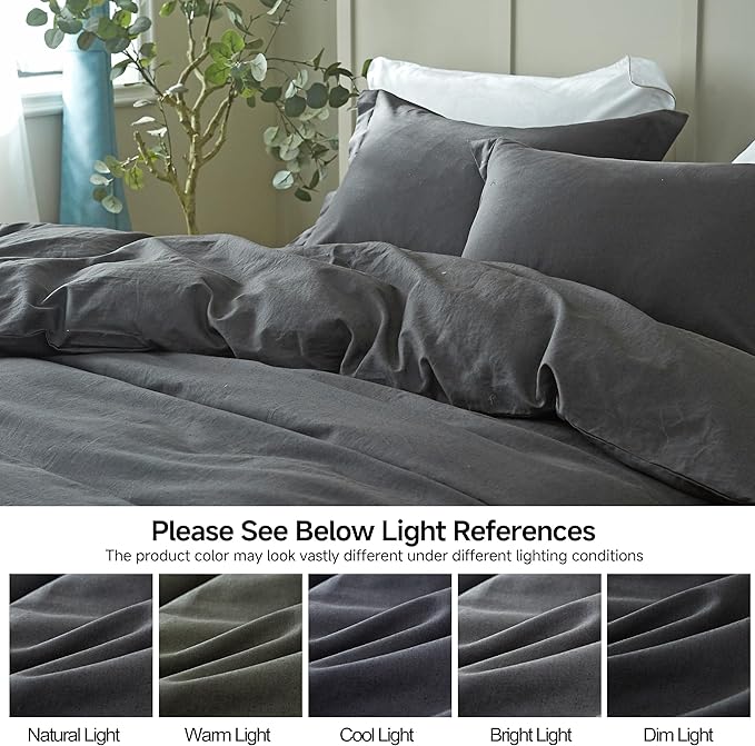 Simple&Opulence French Linen Duvet Cover Set 78" x 86"- 3 Pieces (1 Comforter Cover,2 Pillowcases)- Natural Flax Cotton Blend-Solid Color Breathable Farmhouse Bedding-Charcoal Grey, Full