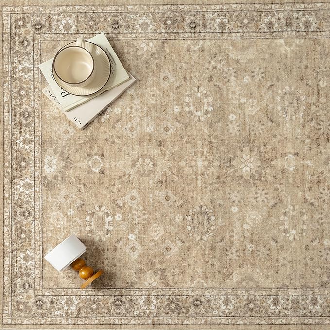 2x8 Brown Runner Rug Hallway Non Slip Kitchen Vintage Distressed Long Carpet Indoor Machine Washable Traditional Floral Bedroom Accent Throw Rug for Office Laundry Bathroom Dining Living Room