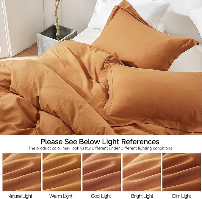Simple&Opulence French Linen Duvet Cover Set 68" x 86"- 2 Pieces (1 Comforter Cover,1 Pillowcase)- Natural Flax Cotton Blend-Solid Color Breathable Farmhouse Bedding-Rust, Twin