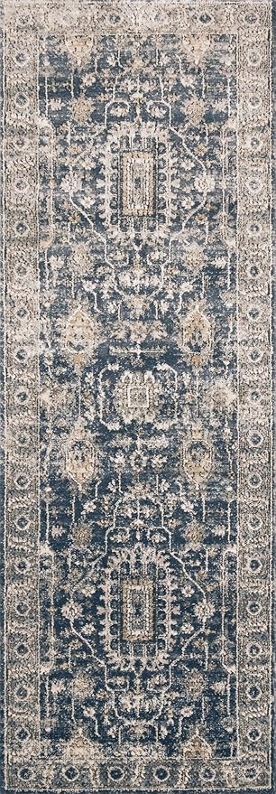 Loloi Teagan Collection TEA-03 Denim/Pebble 5'-3" x 7'-6" Area Rug, Large, Soft Neutral Rug, High-Traffic for Living Room, Bedroom, Home Office, Dining Area