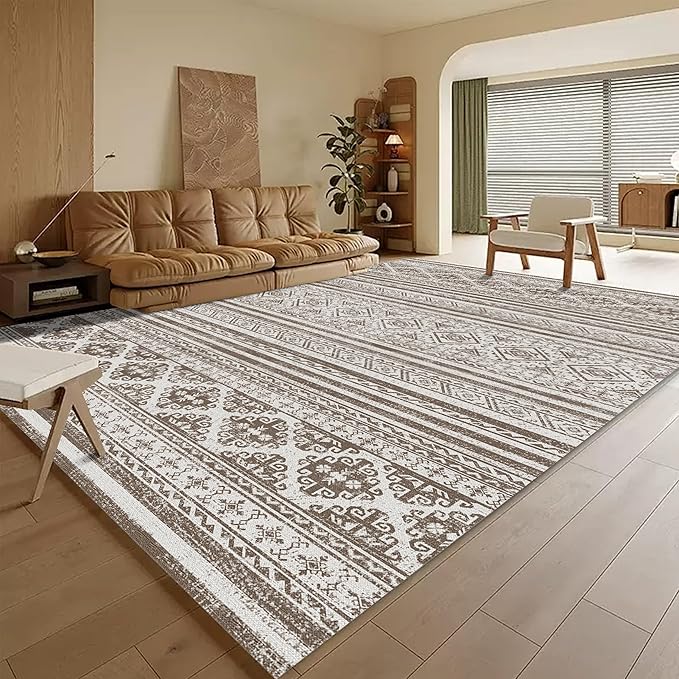 RUGSURE Washable Area Rugs 5' x 7' - 1/6 Thick - Moroccan-Inspired -Stain & Water Resistant Non-Slip - Resistant Rug for Living Room, Bedroom, Nursery, Pet & Child Friendly (Brown)