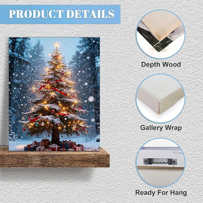 Framed Christmas Pictures Wall Decor,Vintage Pine Tree Prints,Winter Christmas Canvas Wall Art Decoration for Bedroom Bathroom Living Room Rustic Xmas Holiday Gifts (Christmas Tree 16, 20'' X 32'')