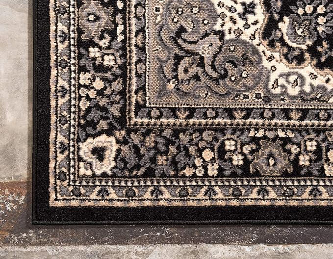 Unique Loom Reza Collection Traditional Persian Style Area Rug, 9 x 12 ft, Black/Beige