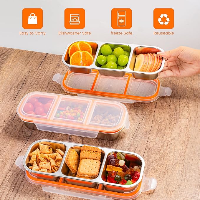 Bandesun Stainless Steel Snack Containers for Kids & Adults, 1 Pack Leek Proof Metal Bento Lunch Box with lids, Lunchable Containers for Travel, School, Home - Stackable Bento Snack Box