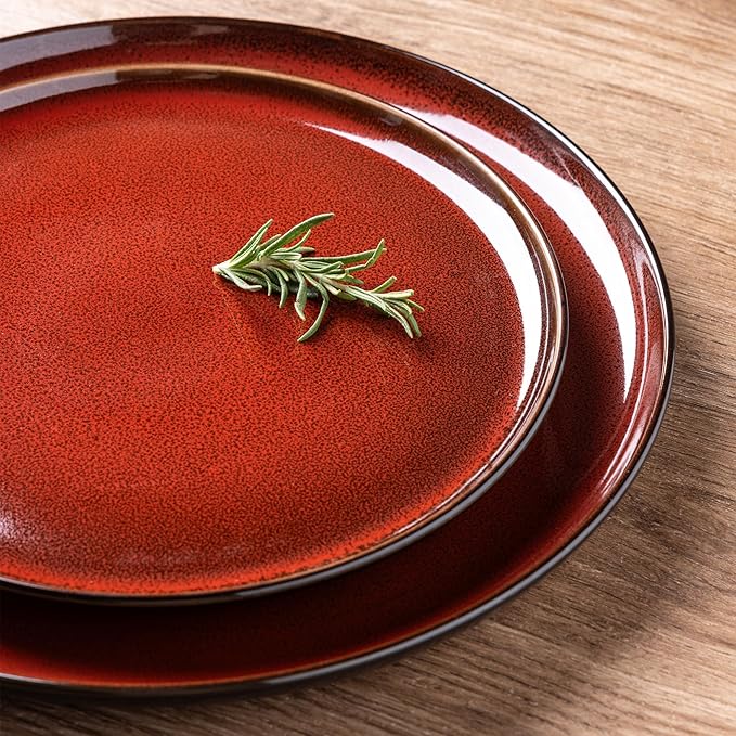 ERATIO Ceramic Dinnerware Sets for 4,12 Pieces Poreclain Plates and Bowls Sets,Scratch Resistant Dishes,Dishwasher & Microwave Safe Dishes Set,Service for 4-Red