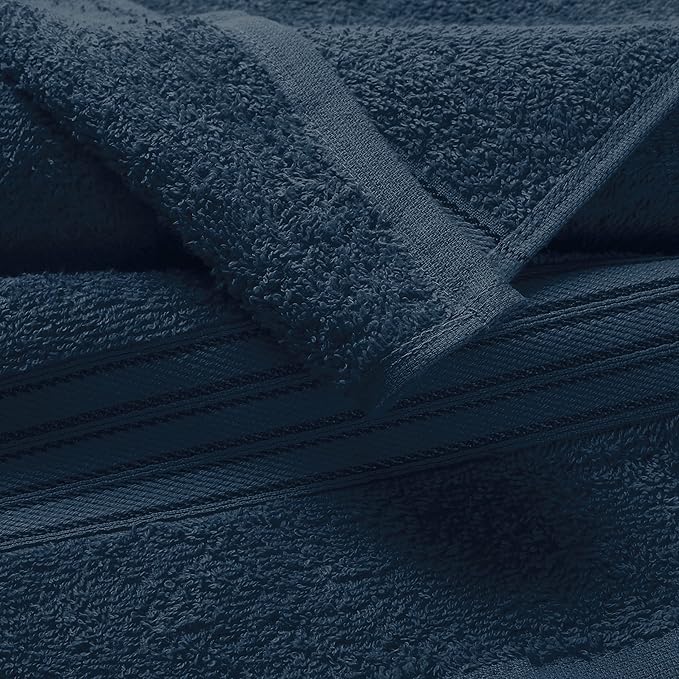 BOUTIQUO 6 Pack Cotton Towel Set, Contains 2 Bath Towels 28x55 inch, 2 Hand Towels 16x24 inch & 2 Wash Coths 12x12 inch, Ideal Everyday use, Ultra Soft Compact & Lightweight - Mineral Blue
