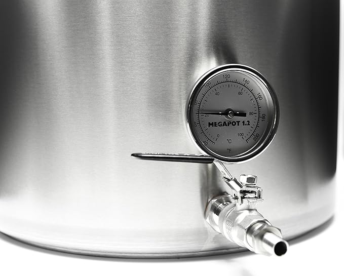 Northern Brewer - MegaPot Stainless Steel Brew Kettle with Volume Markings (8 Gallon w/Valve and Thermometer)