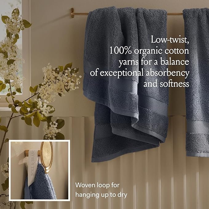 BOLL & BRANCH Plush Bath Towel Set - Sageleaf - 6 Piece - Includes 2 Bath Towels, 2 Hand Towels & 2 Washcloths - 100% Organic Cotton - Ultra Soft & Luxurious - Quick Absorbing