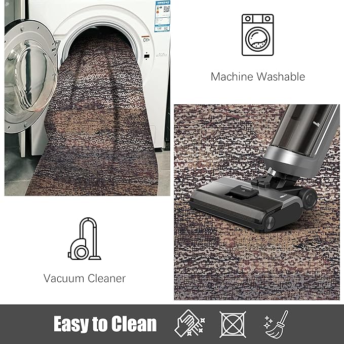 RUGSURE Washable Area Rug - 1/6 Thick - Stain & Water Resistant Non-Slip - Resistant Rug for Living Room, Bedroom, Nursery, Pet & Child Friendly, Vintage Charm Area Rugs (Rust, 9' x 12')